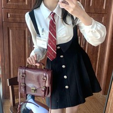 교복몰 (대여) 블랙 페이크 접합 뷔스티에 원피스