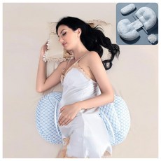 휴대용 임신 베개 - 옆으로 자는 사람을 위한 W자형 임산부 지지대 등 배 및 엉덩이 완화를 조절 가능한 여행용 웨지 임산부에게 이상적 수유 (파란색) 192701, 파란색, 1개