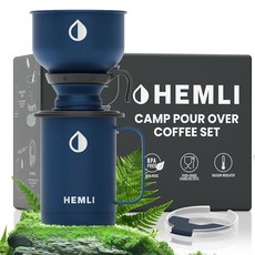 헴리 푸어 오버 캠프 커피 메이커 세트 u2013 진공 단열 머그잔 누수 방지 뚜껑 스테인, Blue