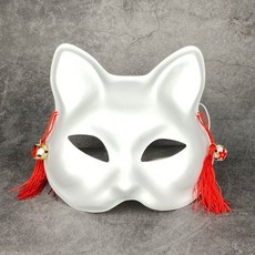有貨狐貍面具網紅半臉貓九尾狐妖面具男女古風日式動漫螢火之森狐仙 DIY手工好物鋪, 1個, 白臉貓