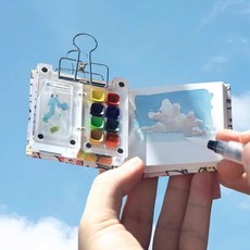 까사루미 미니 팔레트 세트 [노트+붓+클립] 휴대용 수채화 물감 파레트, 1개, 8칸 세트