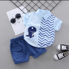 해피해피 내 마음대로 언밸 미니공룡 셔츠 반바지 외출 상하복 세트 남은수량 빅