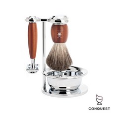 【CONQUEST】德國 MUHLE VIVO S81H331SSR 李子木刮鬍刀四件組 木柄刮鬍刀 紳士頂級修容組, 1個