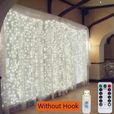 USB LED 문자열 요정 커튼 조명 갈 랜드 새해 크리스마스 파티 웨딩 생일 침실 라마단 부활절 홈 인테리어, White Without Hook_3Mx2M, 02 White Without Hook_02 3Mx2M