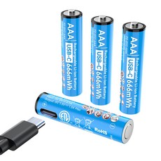 에네곤파워 AAA 충전지 C타입 충전식 건전지 장난감용 리모컨용 손전등용+ 케이블, 4개