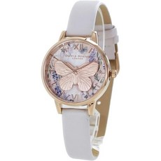 OLIVIA BURTON 올리비아 버튼 (OLIVIA ) 여성용 3D バ터프 ライ 화이트그레이 가죽ー밴드 벨트 OB16GH07 腕시계 235613