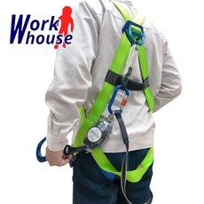 【Work house】巨力 捲匣式防墜器 背負式安全帶 專利快扣 高空作業 雙大掛鉤 緩衝包 AHA002, 1個