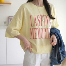 데일리앤 베디 여자 박스티 봄 얇은 7부 면 레터링 오버핏 반팔 티셔츠 여름 가을