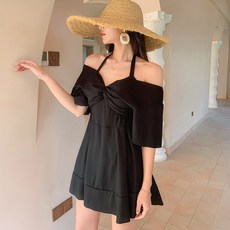 홀터넥 원피스 수영복 모노키니 체형커버 빅사이즈 FTY65468, 블랙