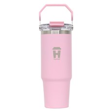 휴대용 트래블 텀블러 대용량 스테인리스 스트로우, 1개, 887ml, 핑크