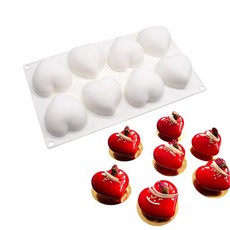 실리콘 샌드 무스 틀 베이킹 몰드 오목컵, 1개, 8구 꼬임 하트 200g