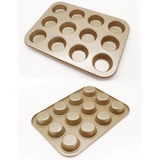 不沾12連一口乳酪球馬芬模具，家用烘焙不沾烤盤，迷你乳酪蛋糕模具，易清洗耐用, 1個, 金色