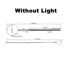 차량 하부 검사 거울 360 텔레스코픽 수리 도구 LED 조명 스테인리스 스틸 자동차 정비 감지, No Light Squa