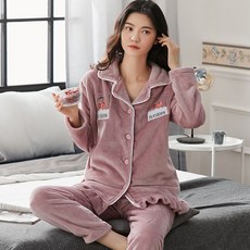 가을과 겨울 산호 양털 잠옷 여성 겨울 패딩 플러스 벨벳 플란넬 홈 의류 겨울 2021 새로운 정장, 콩 페이스트 펄럭스 체리, 1개, L 코드 [높이 158-165 무게 100-110kg]