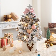 桌面迷你植絨聖誕樹套裝45cm 60cm粉色送燈christmastree聖誕節裝飾, 60cm豪華版雪樹粉色套餐+燈泡串