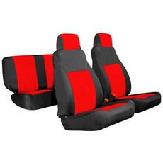 GEAR 이어FLAG 네오프렌 시트 커버 맞춤형 핏 랭글러 TJ/LJ 2003-06 풀 세트 | 전면 + 후면 시트 방수 내열성 (블랙) 126132, 블랙 바탕에 레드