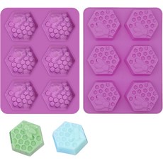 WOOPSU 2개 벌집 비누 틀 꿀벌 꿀 실리콘 케이크 초콜릿 세트 가정용 수제 DIY 캔들 머핀 베이킹 트레이 로션 바 왁스가 밀랍 도구를 녹입니다 보라색, Hexagon