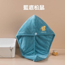 吸水速乾髮巾 擦頭髮毛巾 浴帽, 1個, 【藍底松鼠】乾髮帽 包頭巾 髮帽