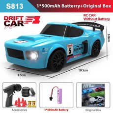 ZWN 2.4G RC 카 LED 조명 라디오 리모컨 드리프트 전문 GTR 모델 AE86 4WD 레이싱 장난감 어린이 선물, S813 Blue 1B OB