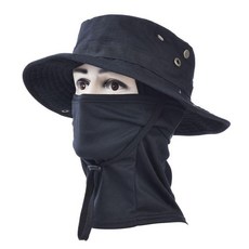 迷彩圓邊奔尼帽 戶外登山騎行防曬透氣速幹頭套, 黑色圓邊帽+頭套,均碼