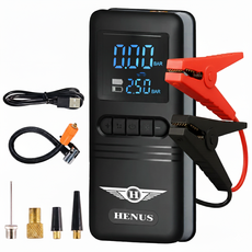 헤누스 듀얼부스터 2IN1 자동차 점프스타터 긴급시동 공기압주입기 15V+스마트 점프 케이블, 12000mAh, 1세트
