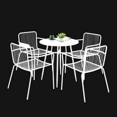 鐵藝戶外桌椅庭院室外露營桌椅咖啡廳冾談奶茶店陽臺茶桌椅三件套戶外桌椅 休閒桌椅 桌椅組閤, 一桌四椅白色