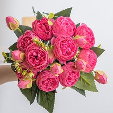 화예원 생화같은 리얼 작약 성묘 조화 꽃다발 셀프 웨딩 촬영 소품 부케 부쉬, 핫핑크, 2개