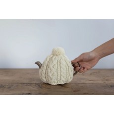 英國手工製造 純羊毛針織茶壺保溫罩 附毛球設計, 白, 1個