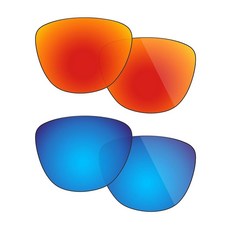 Fiskr Oakley Frogskins(OO9013) 편광 렌즈 교체품 긁힘 방지 및 염수 방지 및 먼지 방지 코팅 선글라스(파이어 레드 & 아이스 블루) 블루 & 레드