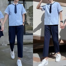 교복몰 (대여) 블랙라인 스카이블루 남자 반팔셔츠