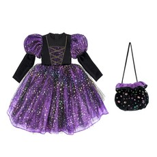 KIANG 女童紫色女巫泡泡裙配口袋套裝