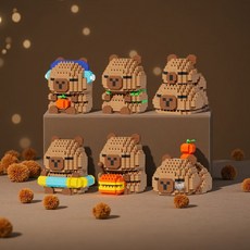 1000pcs 카피바라 빌딩블록 인테리어, 6 행복한 카피바라 세트