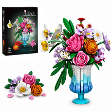 장미 꽃다발 블록 레고 호환 화병 포함 장식품 선물용 956PCS, 1개