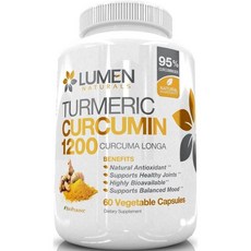 강황 방 바이오페린 블랙 페퍼가 함유된 커큐민 1200mg 엑스트라 스트렝스 95% 표준화 커큐미노이드로 허리 자연스럽게 60수