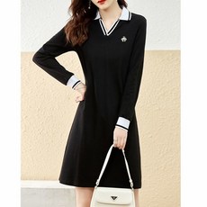 COSYEVNO 카라넥 원피스 루즈핏 캐주얼 봄 여성 긴팔 미디스커트