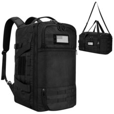 (100% 미국 정식 수입) 남성용 여성용 여행용 체육관 가방 블랙 휴대용 백팩 전술 더플 백 포켓 3개 수납 공간 위켄더 여행 캠프 블랙. 대형 (유튜브 추천)