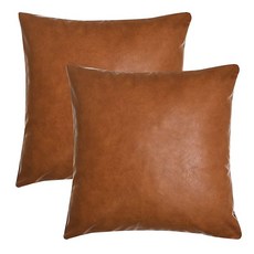 Tosewever 인조 가죽 장식용 쿠션 커버 45.7 x 45.7cm(18 x 18인치) 럭셔리 코냑 브라운 모던 베개 커버 2개 세트 단색 장식 사각 쿠션 케이스 침실 거