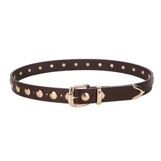 여성용 Y2K 펑크 스타일 벨트 2.3cm 와이드 블랙 리벳 청바지 및 카고 미국 복고풍 패션, 03 coffee-B, 02 100센티미터, 01 빠른  Mainland