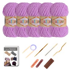 마마니트 벨루토실 5볼 목도리 DIY 세트, 1세트, 바이올렛