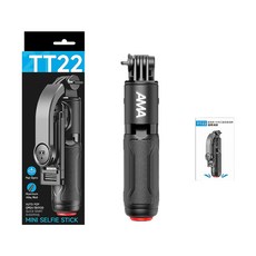 AMA TT22迷你自拍桿三腳架，鋁合金伸縮，一鍵彈開，藍牙遙控，360度旋轉手機支架, 黑, 1套, TT22