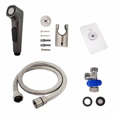 不銹鋼馬桶噴槍組 附止洩帶 止洩墊圈 T型閥 掛架, 電鍍色-120cm, 1套