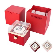 루베이 2in1 곰돌이 케이크 선물 박스 + 수납함 회전 서프라이즈 반지/목걸이/선물/주얼리, 1개, 붉은색