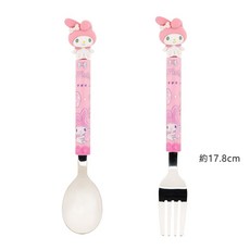 Lilfant 韓國製 三麗鷗304不鏽鋼立體湯叉組 兒童餐具 美樂蒂 酷洛米 大耳狗 凱蒂貓 約17.8公分 附收納袋, 1個, 美樂蒂(特價), 紫色, 湯匙、叉子、收納袋
