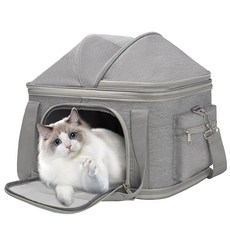 2-in-1 스타일리시한 강아지 지갑 부드러운 면 여행용 토트백 주머니가 있는 작은 동물을 위한 패션 접이식 애완동물 가방 흰색 15인치 L x 7 5인치 W 12 2인치, Grey, 16.2" x 11.4" x 13"