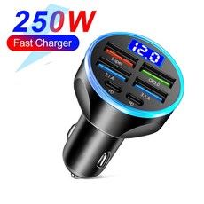 250W PD 차량용 충전기 QC3.0 빠른 1~6개 시가 라이터 플러그 5포트 디지털 디스플레이가 있는 플래시, 01 빠른