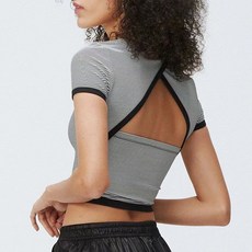 外貿運動上衣女速幹高彈跑步訓練瑜伽服美背含胸墊撞色條紋T恤女