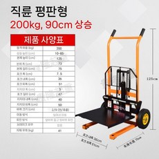 핸드 파렛트 지게차 리프트 수동 운반 물류 자키 트럭, 스트레이트휠핸드크랭크200kg-0.9m 판