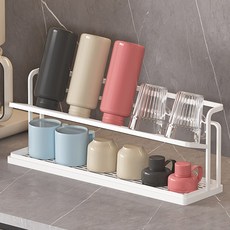 2단 컵 건조대 물컵 거치대 텀블러 수납 선반 녹 방지, 1개, 화이트L39x18x11.3cm