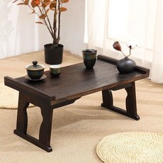 원목 책상 접이식 고재 오동나무 티테이블 폴딩 찻상 다목적 테이블, 카본 번트 60x32x27