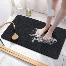 ASVIN 부드러운 질감의 욕조 샤워 욕조 61X40 편안한 6CM 프탈레이트 배수구가 빠른 미끄럼 직사각형 프리 PVC 있는 욕실 매트 24X16인치 건조 수세미 방지, 24" x 16" (Rectangular), 블랙.
